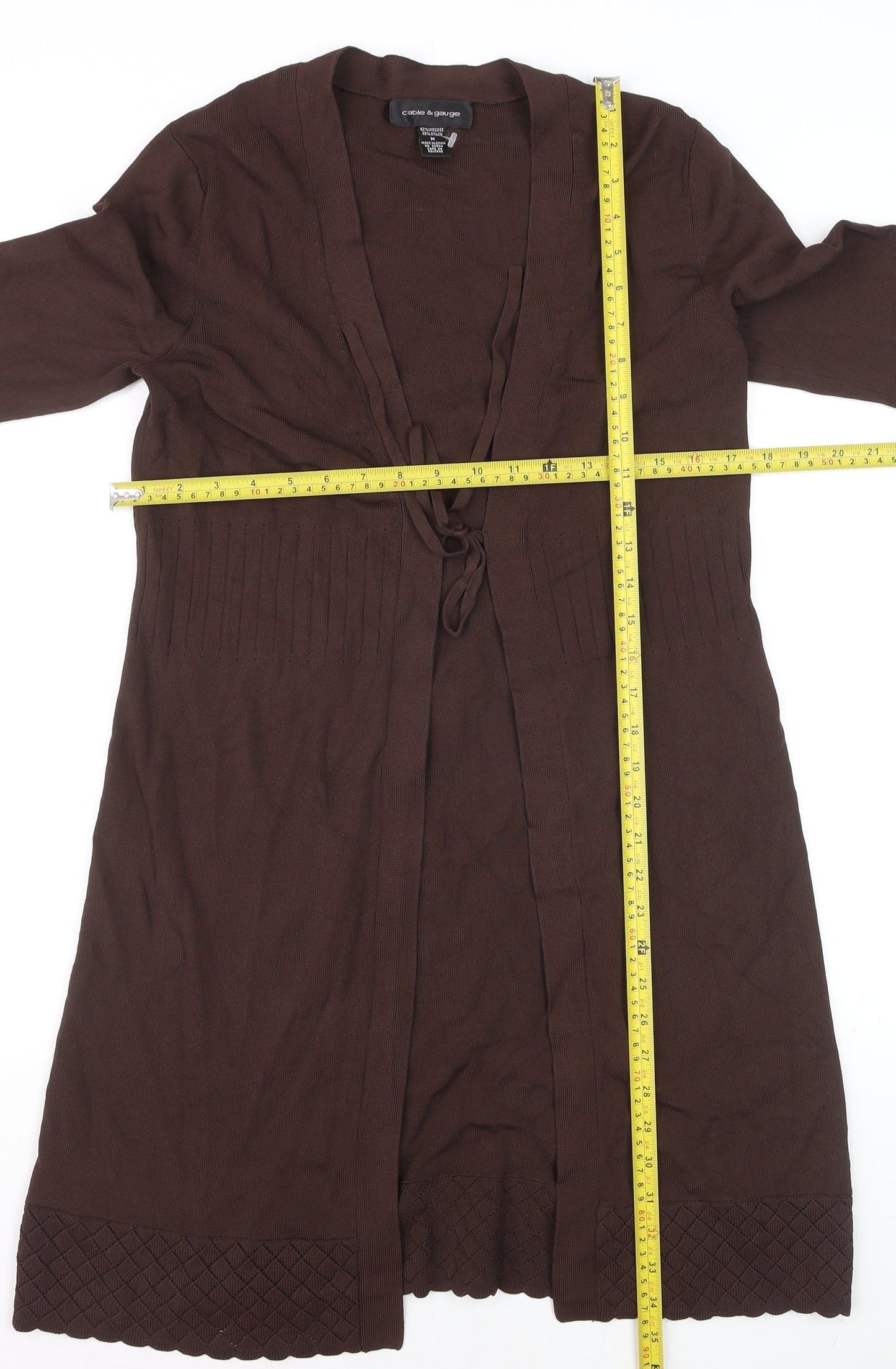 Cable & Gauge Women Brown V-Neck Long Sleeve Knit Cardigan M