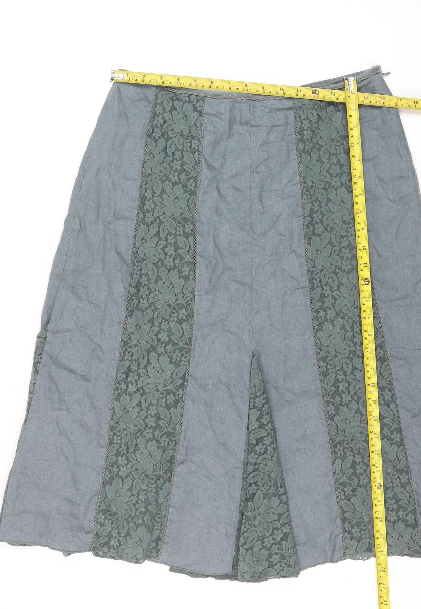 Marks and Spencer Women Green Lace Panel A-Line Skirt Size 14