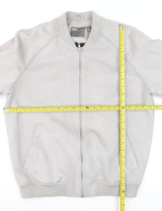 ASOS Men’s Grey Bomber Jacket L Polyester Blend Zip Casual