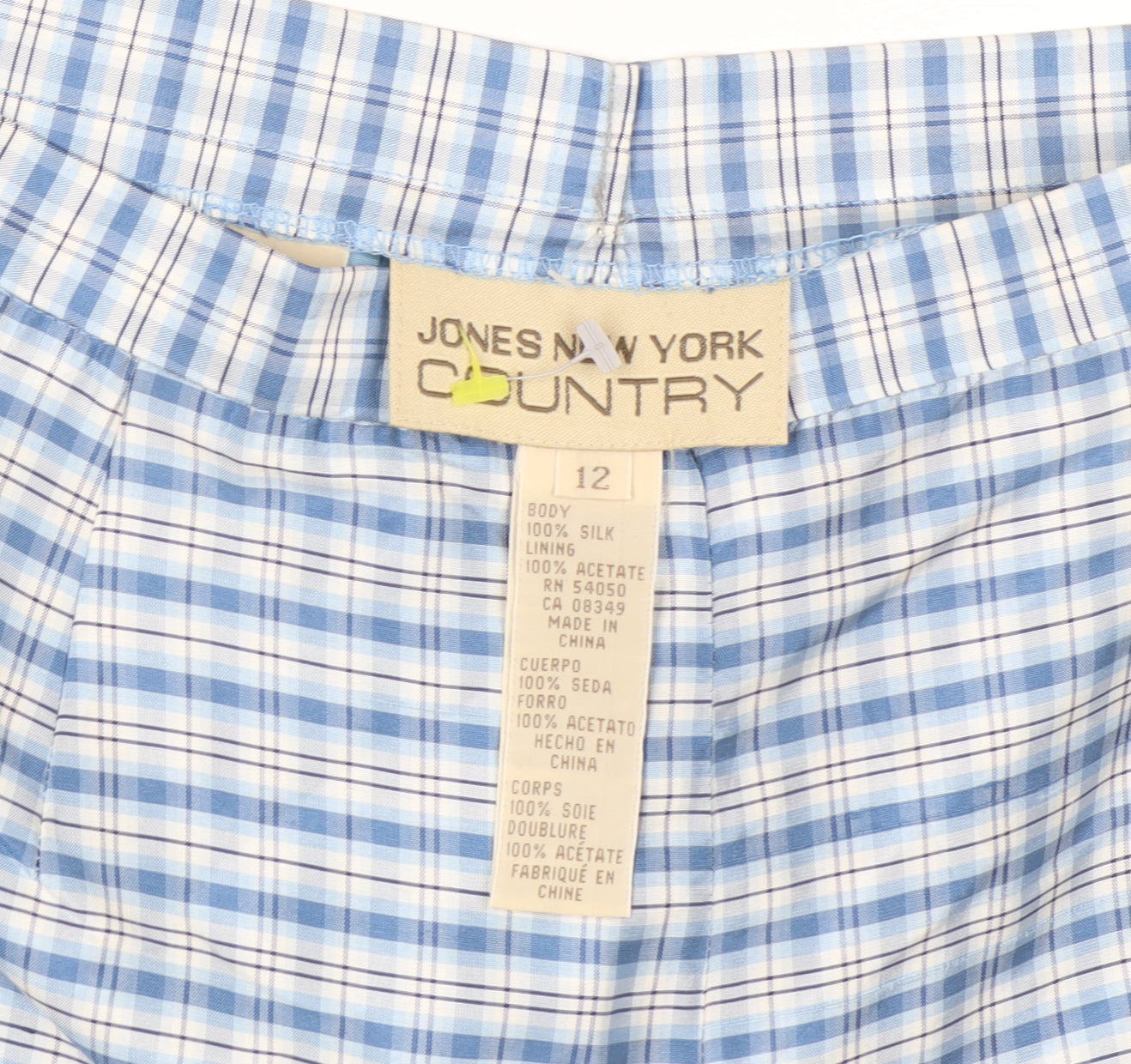Jones New York Country Women's Blue Checked Silk Trousers Size 12