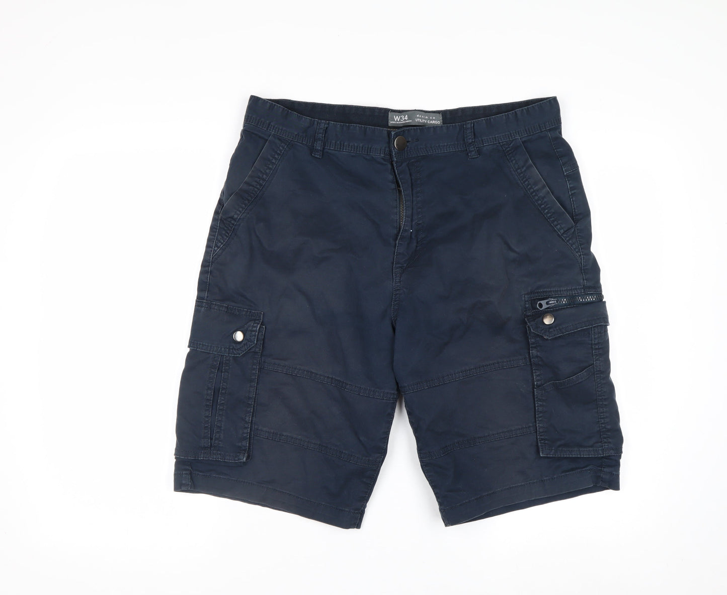 Denim Co Men's Blue Cargo Shorts W34 Regular Fit Utility Style