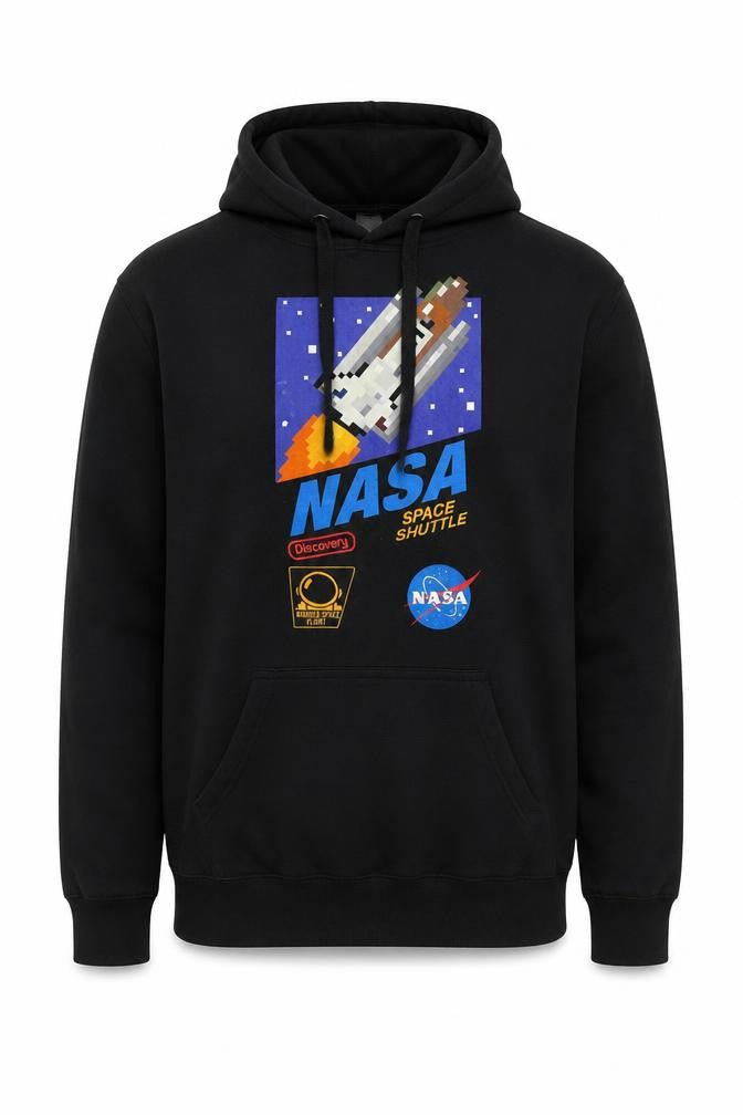 NASA Men's Black Pullover Hoodie M Space Graphic Print Sweatshirt