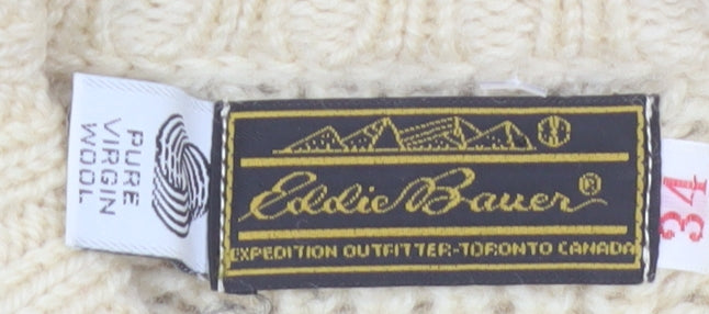 Eddie Bauer Men’s Beige Wool Cable-Knit Jumper L Vintage Winter Pullover