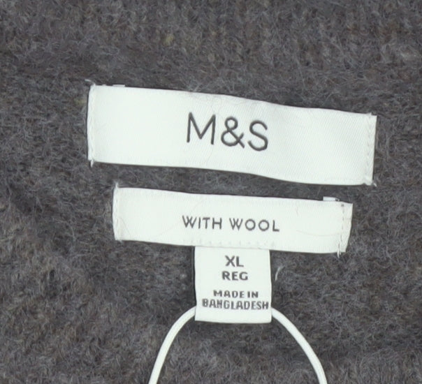 Marks and Spencer Men's Brown Wool Blend Crew Neck Diamond Knit Jumper XL