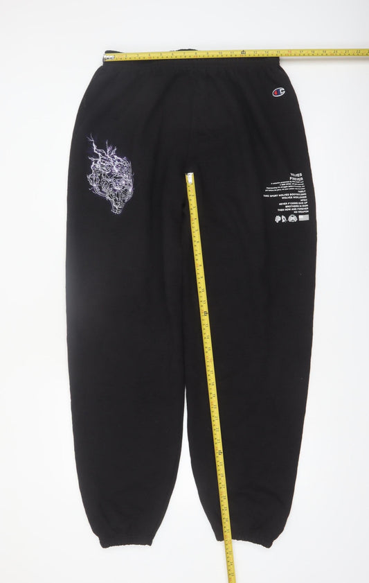 Champion Men's Black XL Fleece Sweatpants with Logo Print