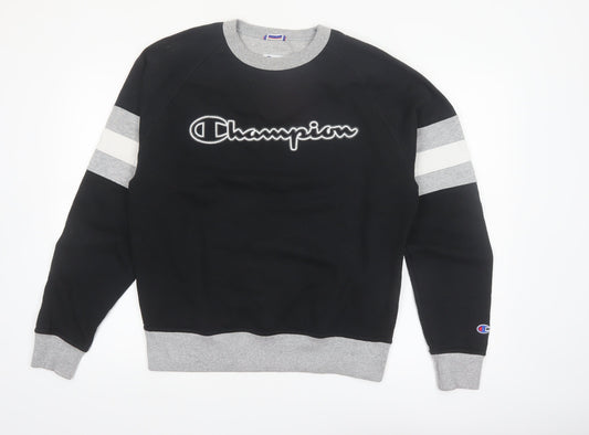 Champion Men's Black Grey Pullover Sweatshirt M Logo Sports Style