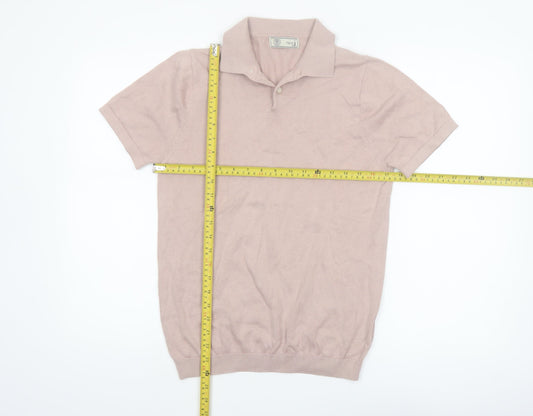 Next Men's Beige Cotton Polo Shirt Size Small Short Sleeve Classic Fit