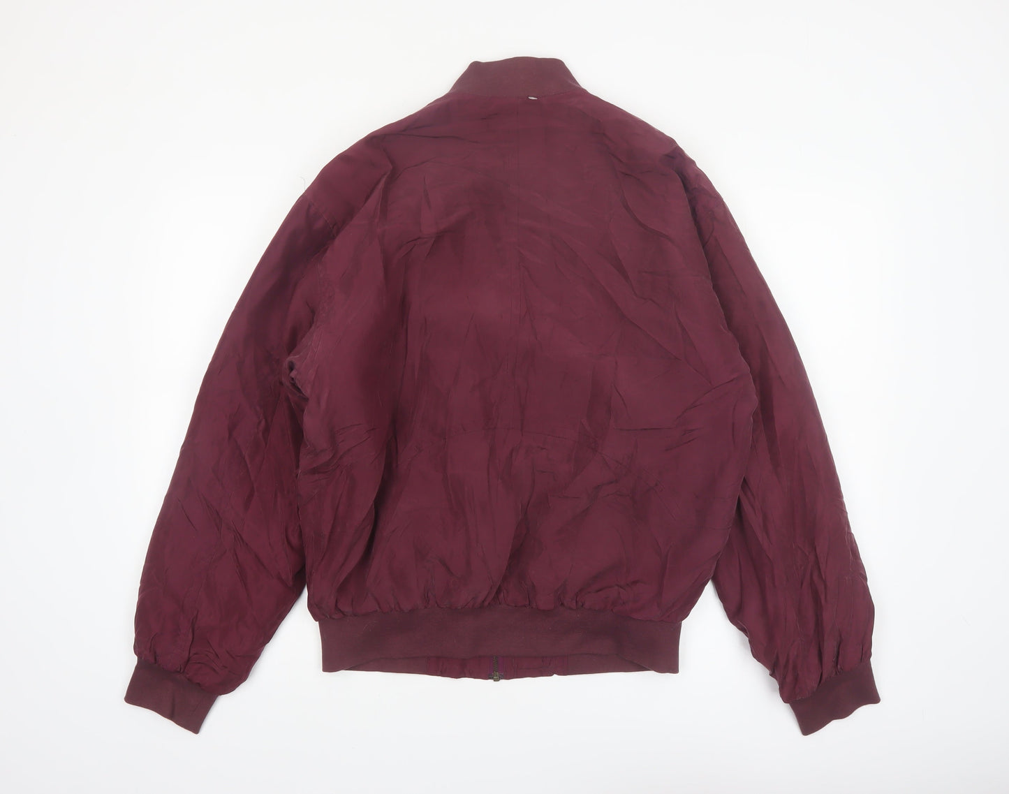 City Streets Men's Red Silk Bomber Jacket Size S Full Zip Casual