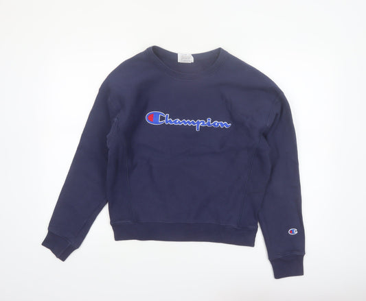Champion Womens Navy Reverse Weave Sweatshirt Medium Cotton Blend
