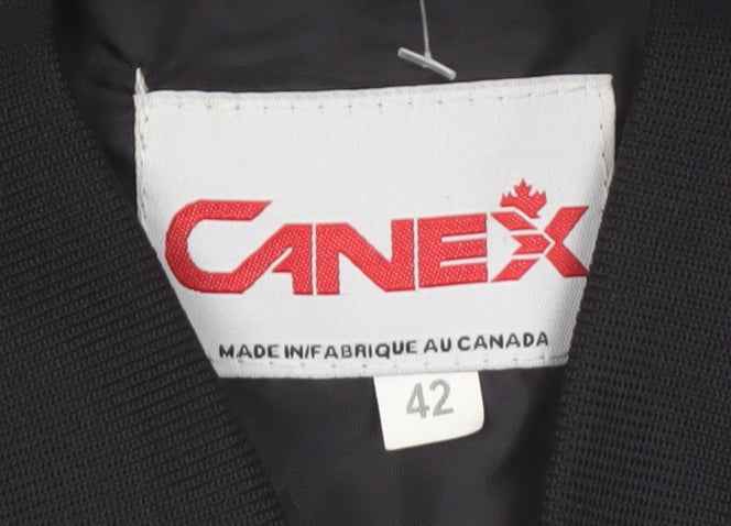 CANEX Men's Black Bomber Jacket Size 42 Regular Fit Full Zip Polyester