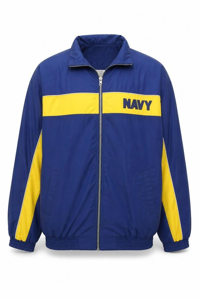 Navy Mens Blue Yellow XL Windbreaker Jacket Nylon Full Zip