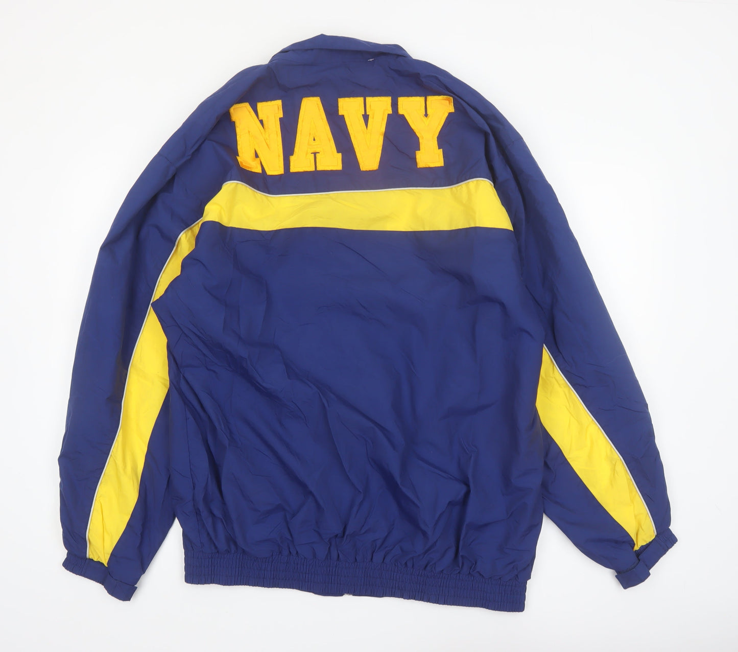 Navy Mens Blue Yellow XL Windbreaker Jacket Nylon Full Zip