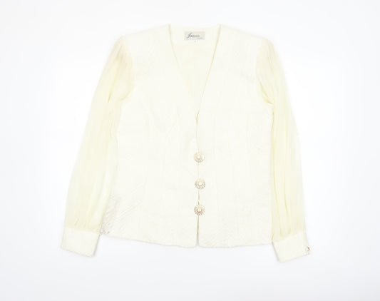Lorellana Women’s Ivory Long Sleeve Beaded Button Blouse Size 8