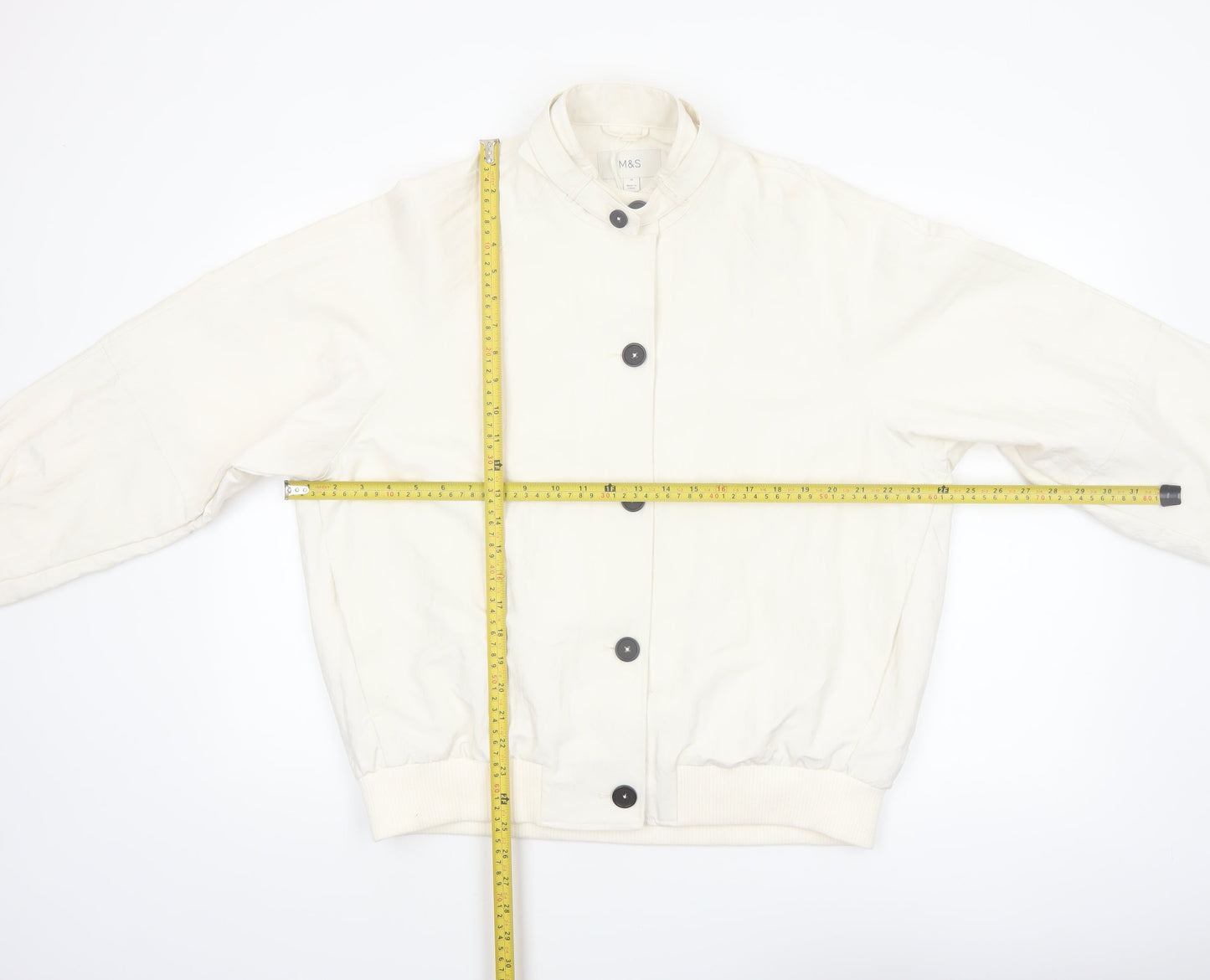 Marks and Spencer Men's Ivory Bomber Jacket Size M Polyester Button-Up