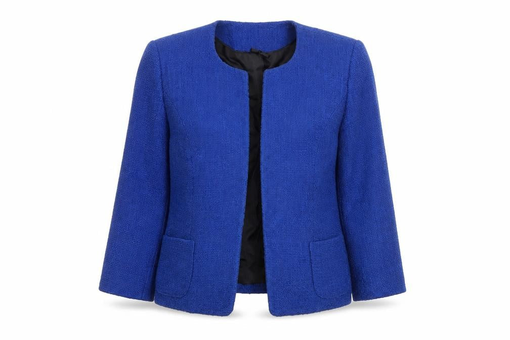 Precis Women's Blue Bouclé Cropped Blazer Jacket UK 14