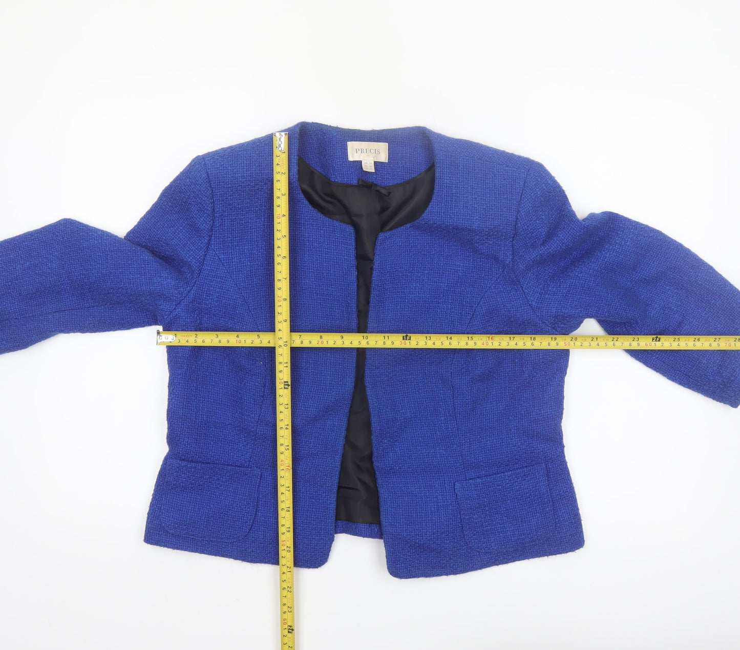 Precis Women's Blue Bouclé Cropped Blazer Jacket UK 14