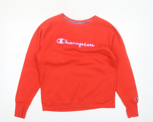 Champion Womens Red Pullover Sweatshirt Medium Logo Crew Neck