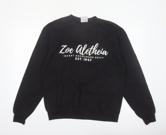 Champion Men's Black Crew Neck Sweatshirt M Cotton Blend Graphic Print