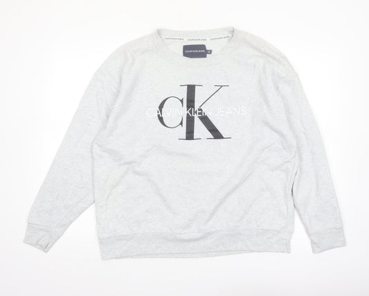 Calvin Klein Jeans Women Grey Logo Pullover Sweatshirt XL Cotton Blend