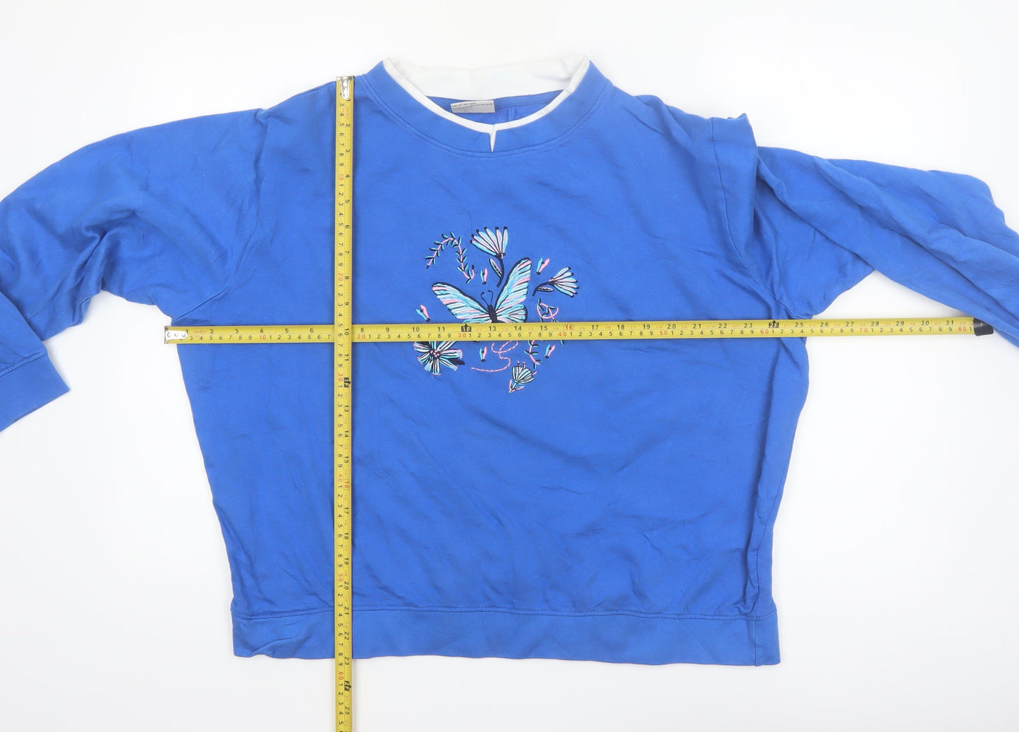 Gold Coast Women Blue Embroidered Butterfly Cotton Sweatshirt XL