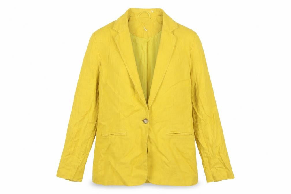 Marks & Spencer Women Yellow Linen Blend Single-Breasted Blazer Size 12