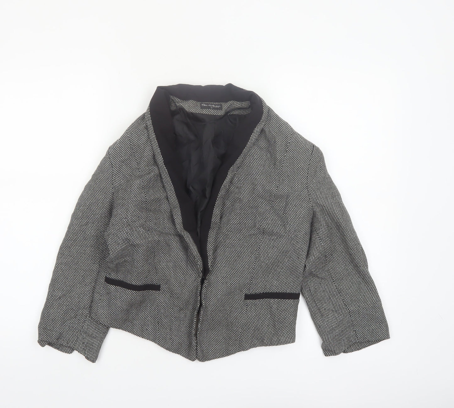 Miss Selfridge Women Black & White Tweed Blazer UK 12 Single-Breasted Jacket