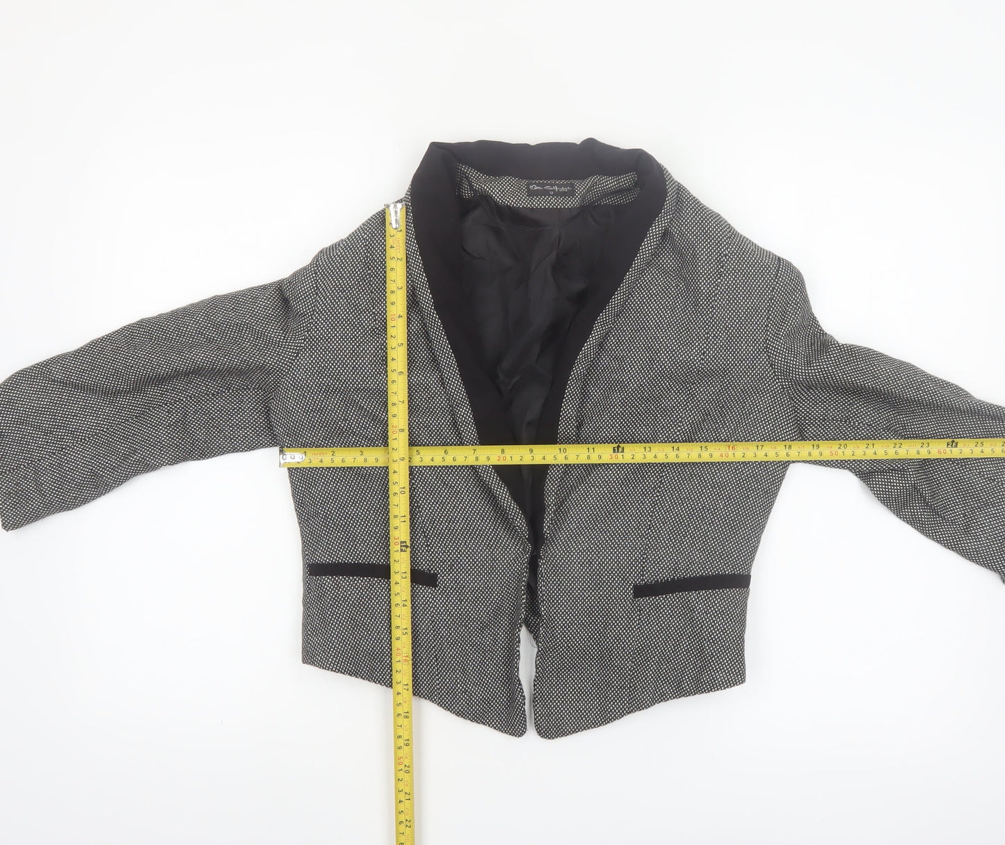 Miss Selfridge Women Black & White Tweed Blazer UK 12 Single-Breasted Jacket