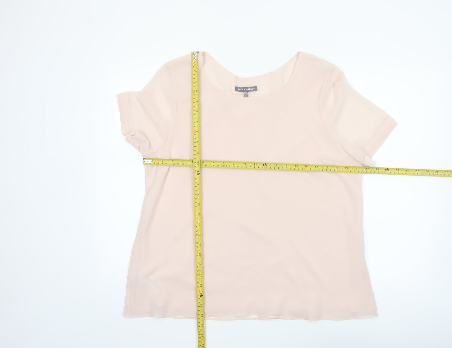 Laura Ashley Women’s Beige Short Sleeve Chiffon Blouse UK 18