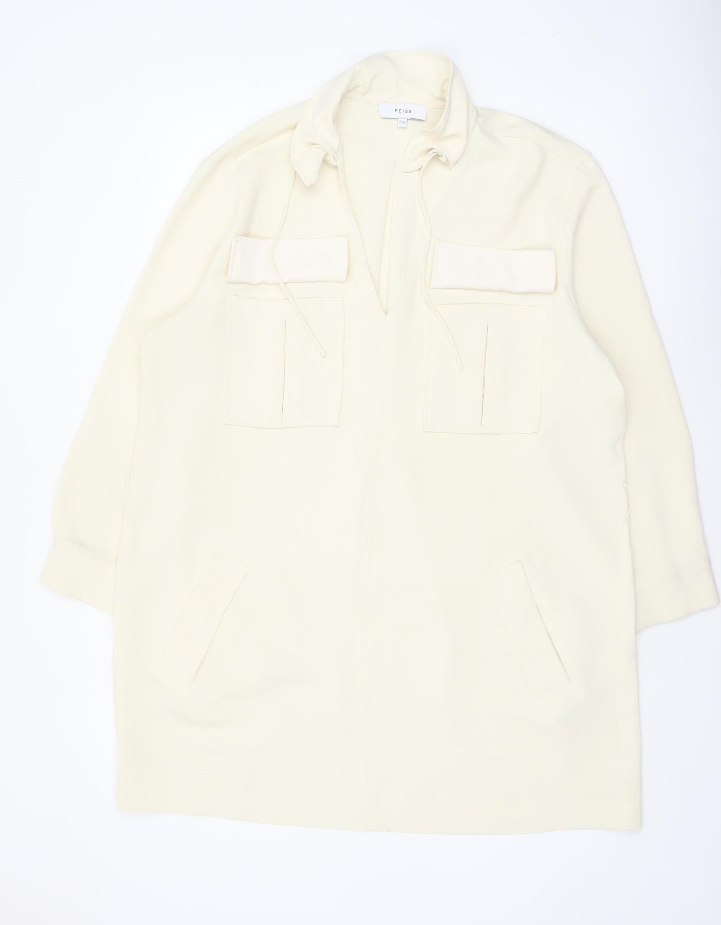Reiss Women’s Ivory Collared Shirt Dress Size 16 Woven Long Sleeve