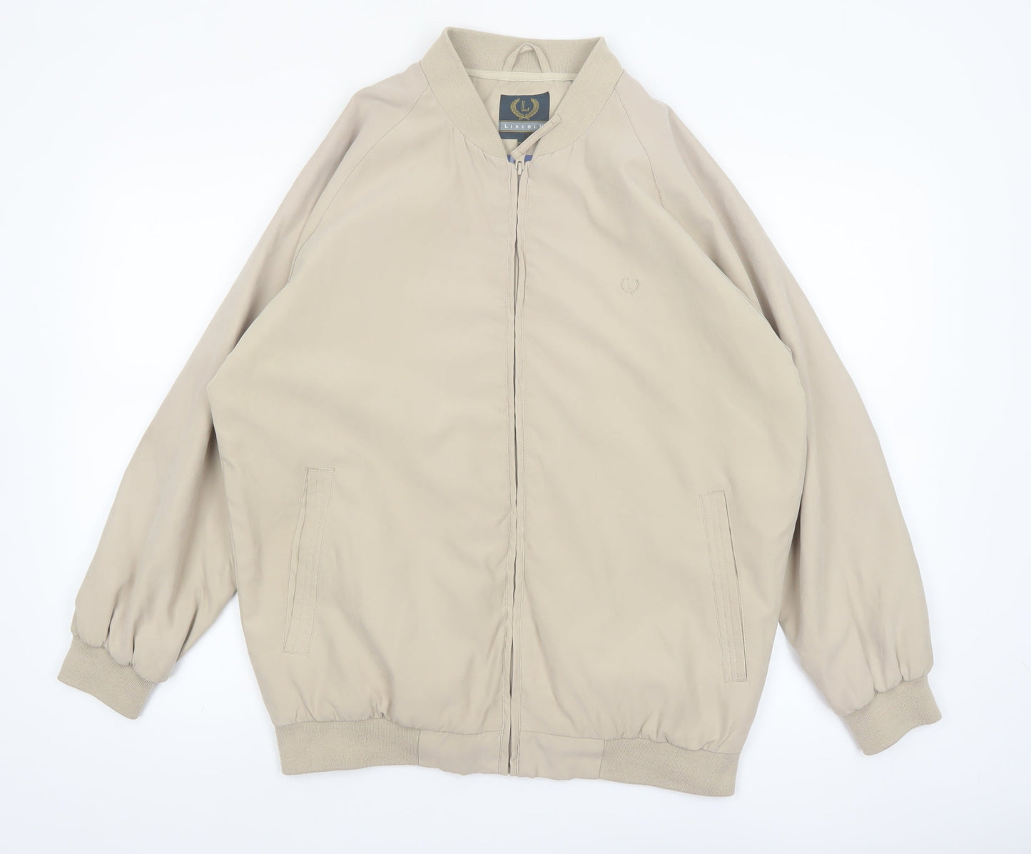 Lincoln Men's Beige Bomber Jacket M Polyester Casual Zip-Up
