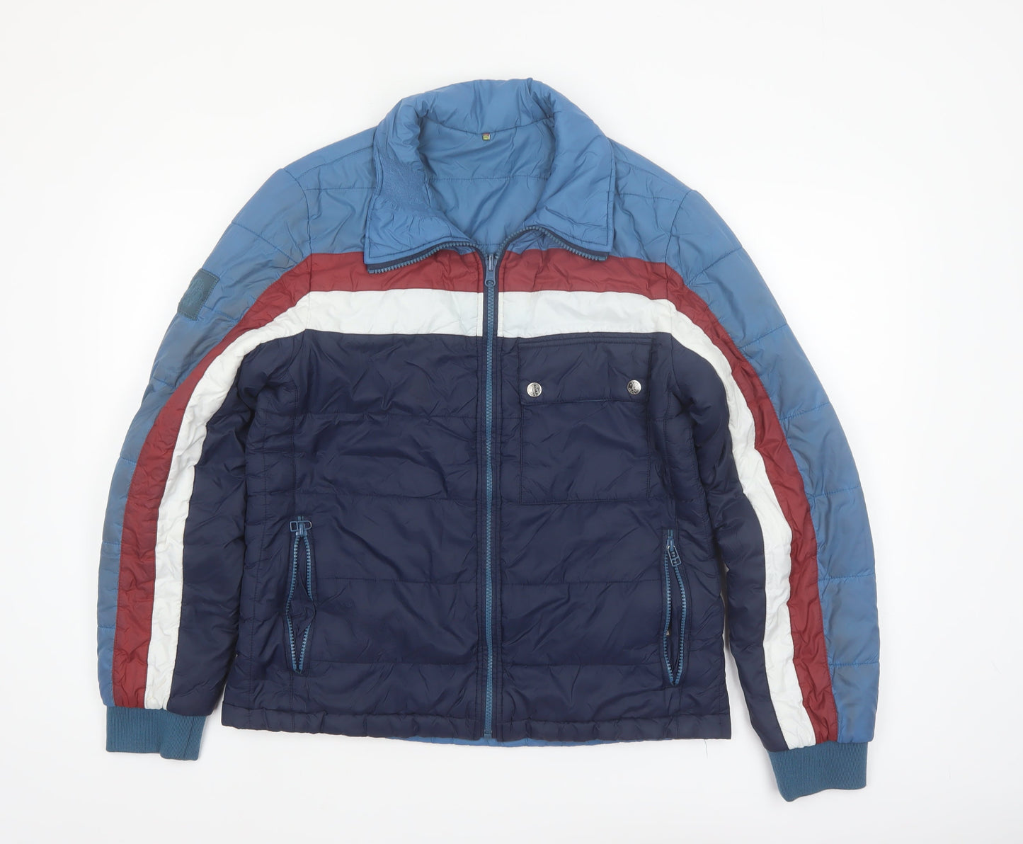 Pretty Green Men's Blue Retro Puffer Jacket Size M Nylon Winter Coat