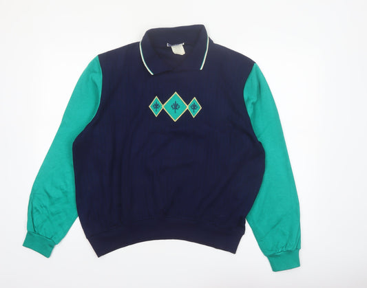 Cape Cod Sportswear Men's Blue Argyle Long Sleeve Polo L Retro