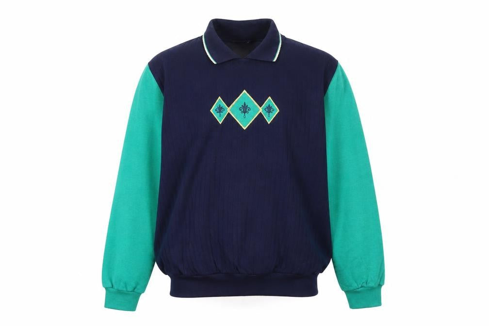 Cape Cod Sportswear Men's Blue Argyle Long Sleeve Polo L Retro
