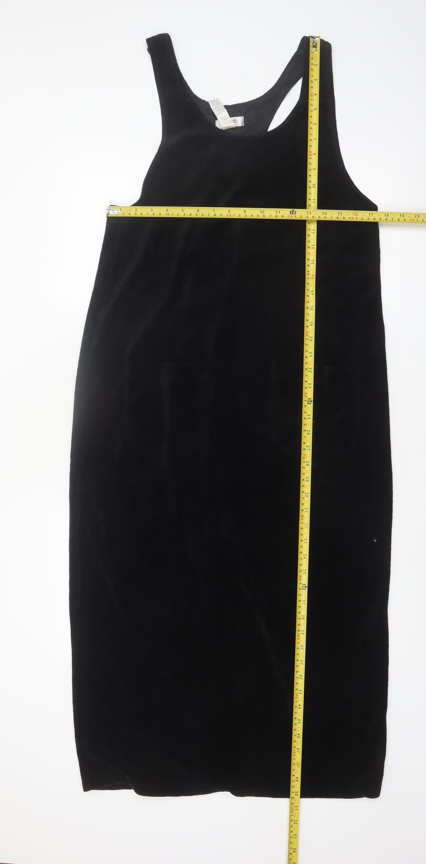 Elements Women’s Black Velour Midi Pinafore Dress Size M Sleeveless Retro