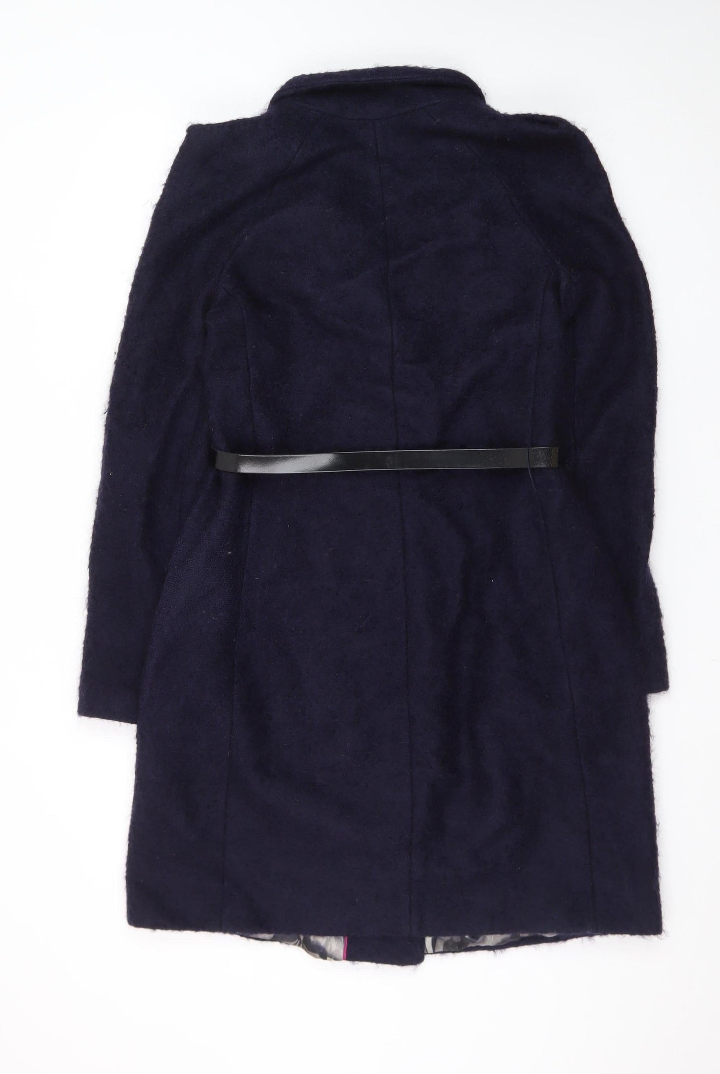 Ted Baker Women's Navy Wool Blend Belted Overcoat Size 10