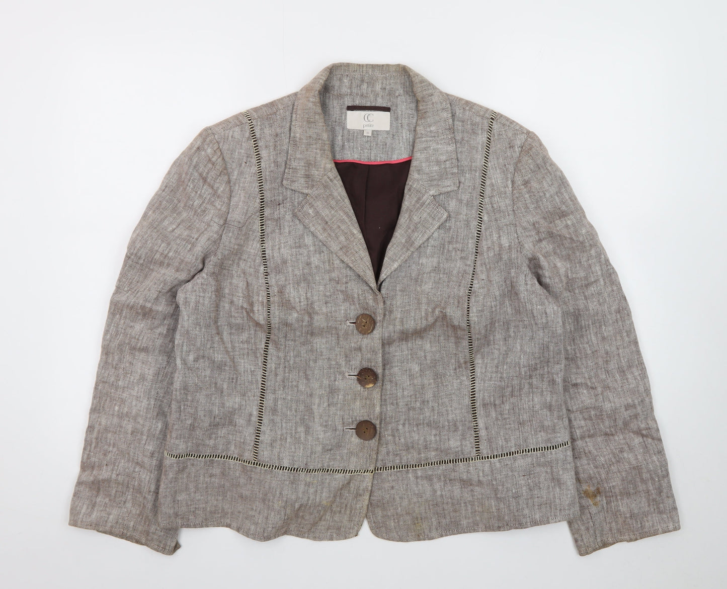 CC Petite Women's Beige Linen Blazer Jacket Size 18