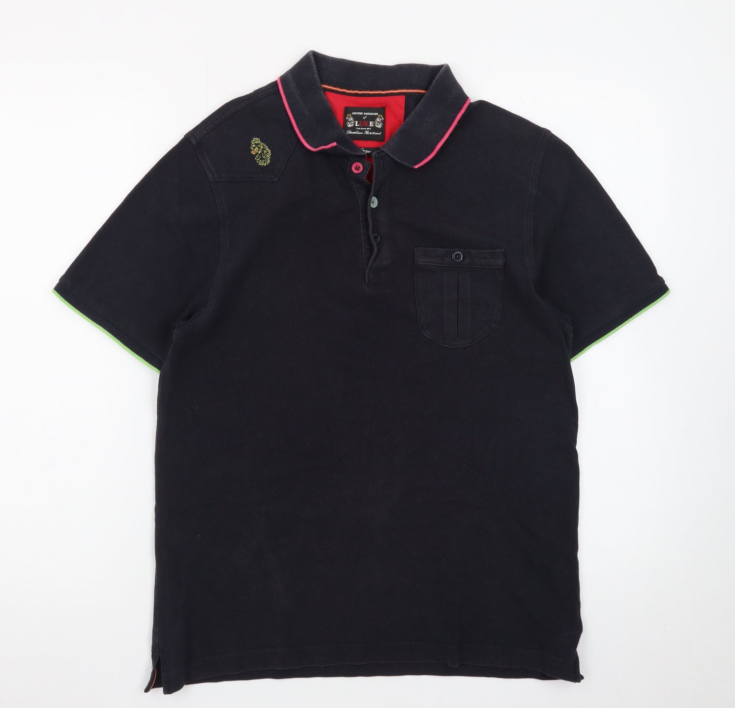 Luke Men's Black Logo Polo Shirt Size Large Short Sleeve Cotton