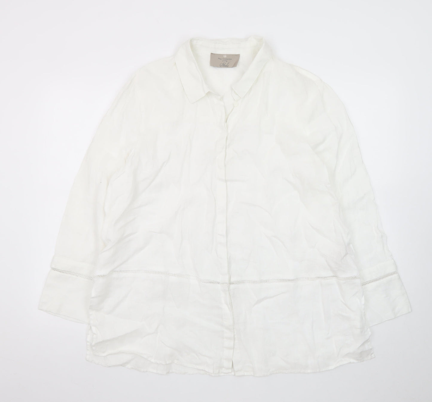 Paul Costelloe Women’s White Linen Long Sleeve Button-Up Shirt Size 16