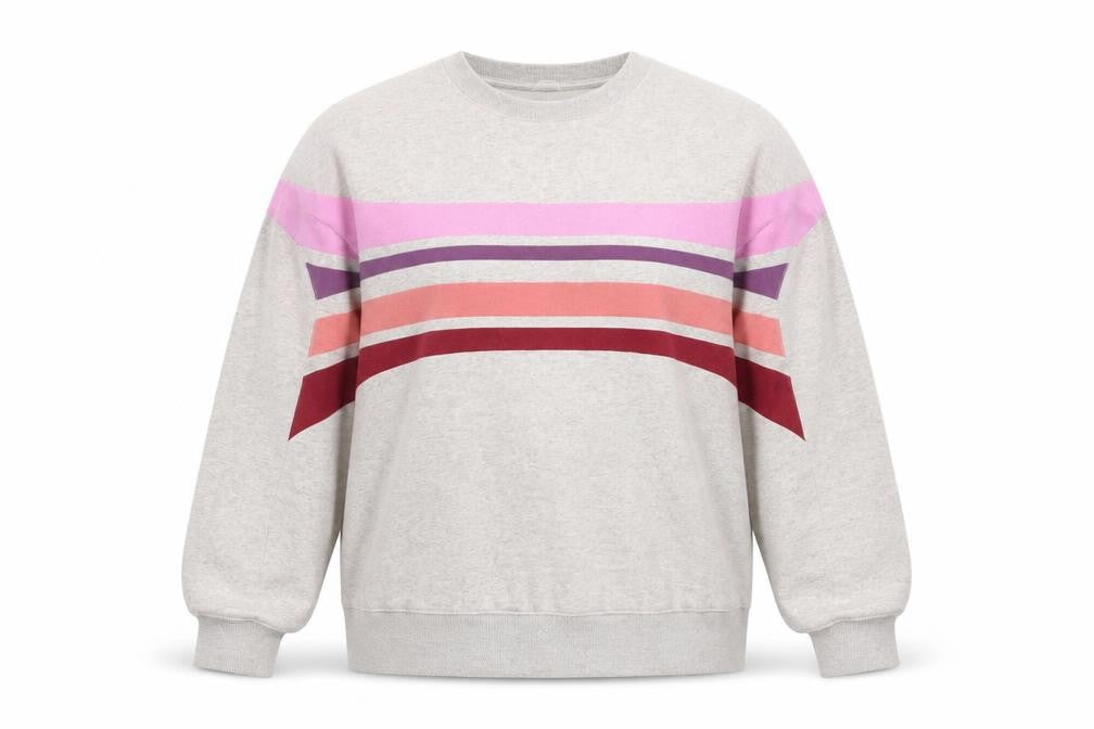 Hush Women Beige Multicoloured Stripe Pullover Sweatshirt L