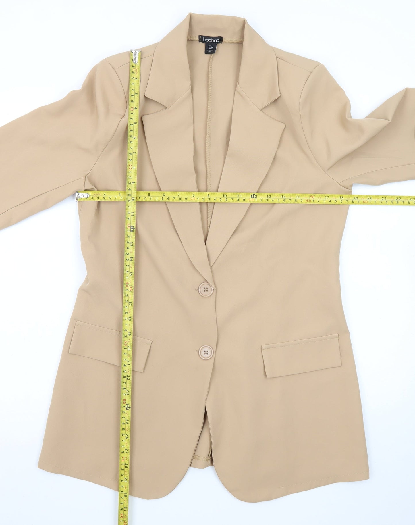 Boohoo Women Beige Regular Long Sleeve Blazer Jacket UK 10