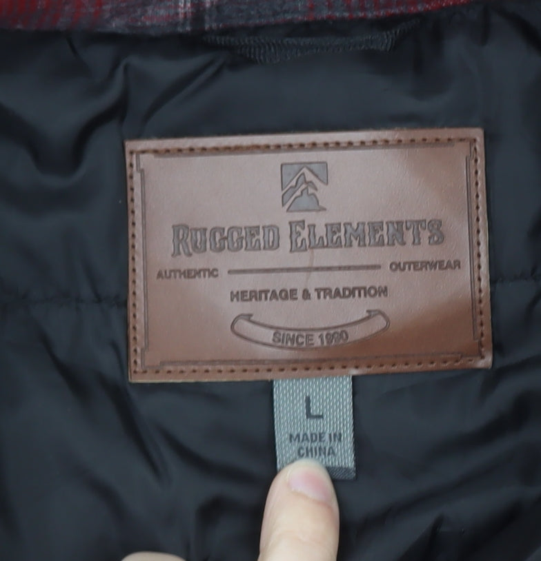 Rugged Elements Mens Red Check Flannel Puffer Jacket L
