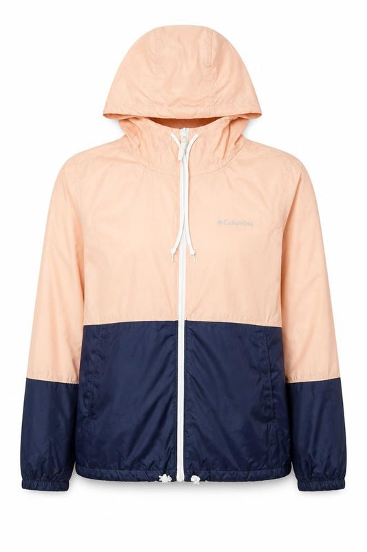 Columbia Women's Pink and Navy Lightweight Hooded Windbreaker Jacket Size S