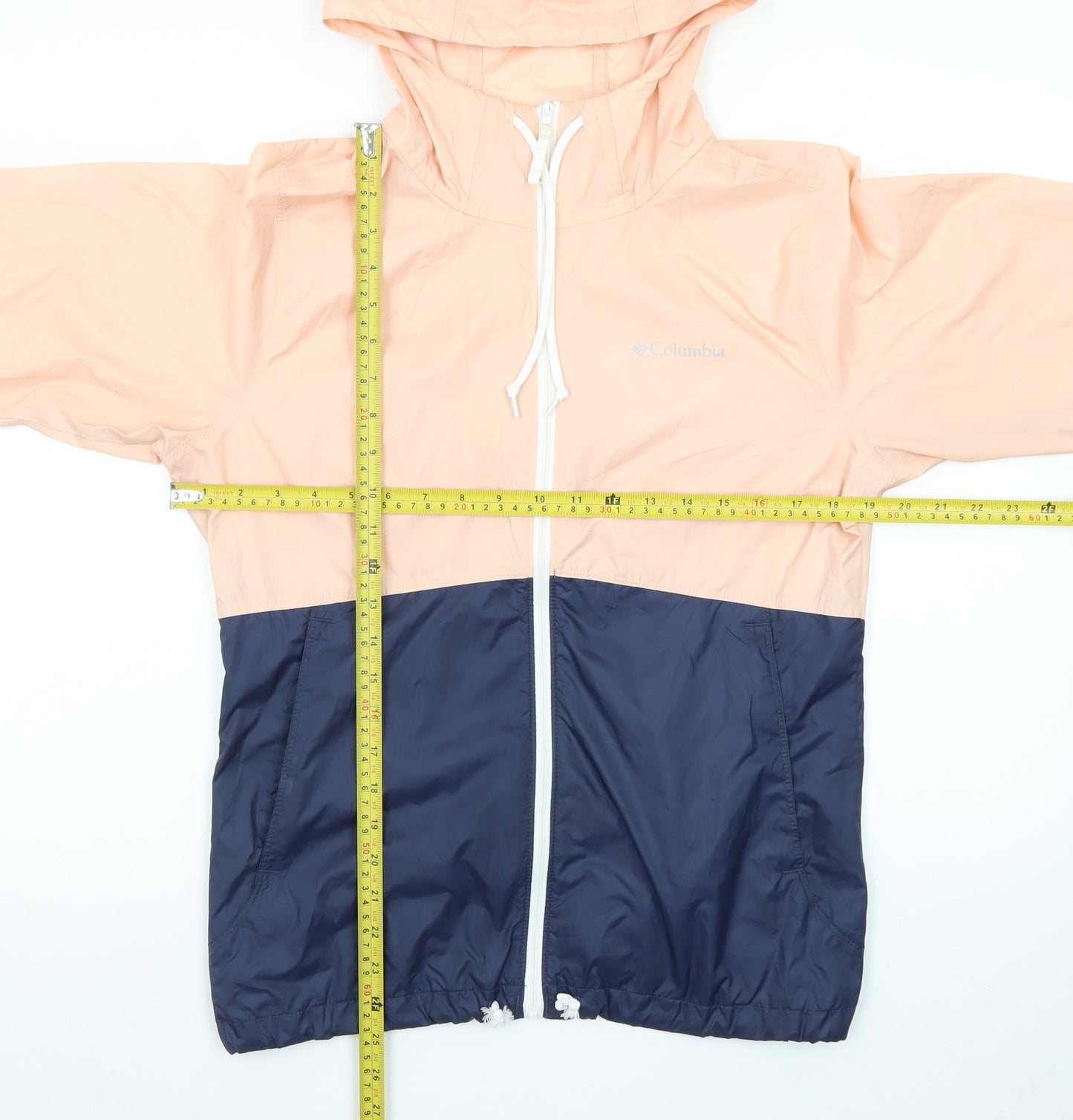 Columbia Women's Pink and Navy Lightweight Hooded Windbreaker Jacket Size S
