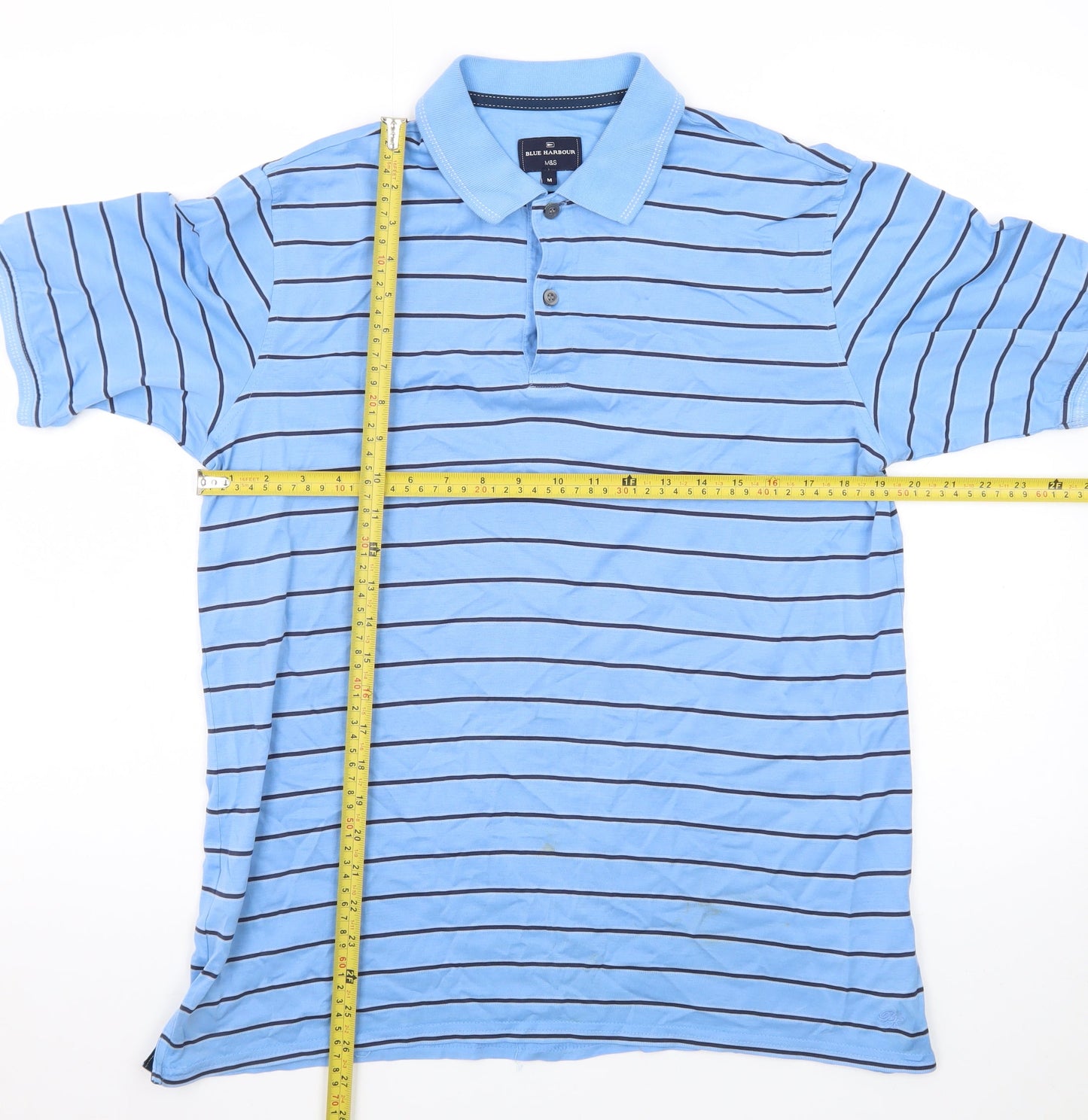 Marks and Spencer Blue Harbour Men's Blue Striped Polo Shirt Size M