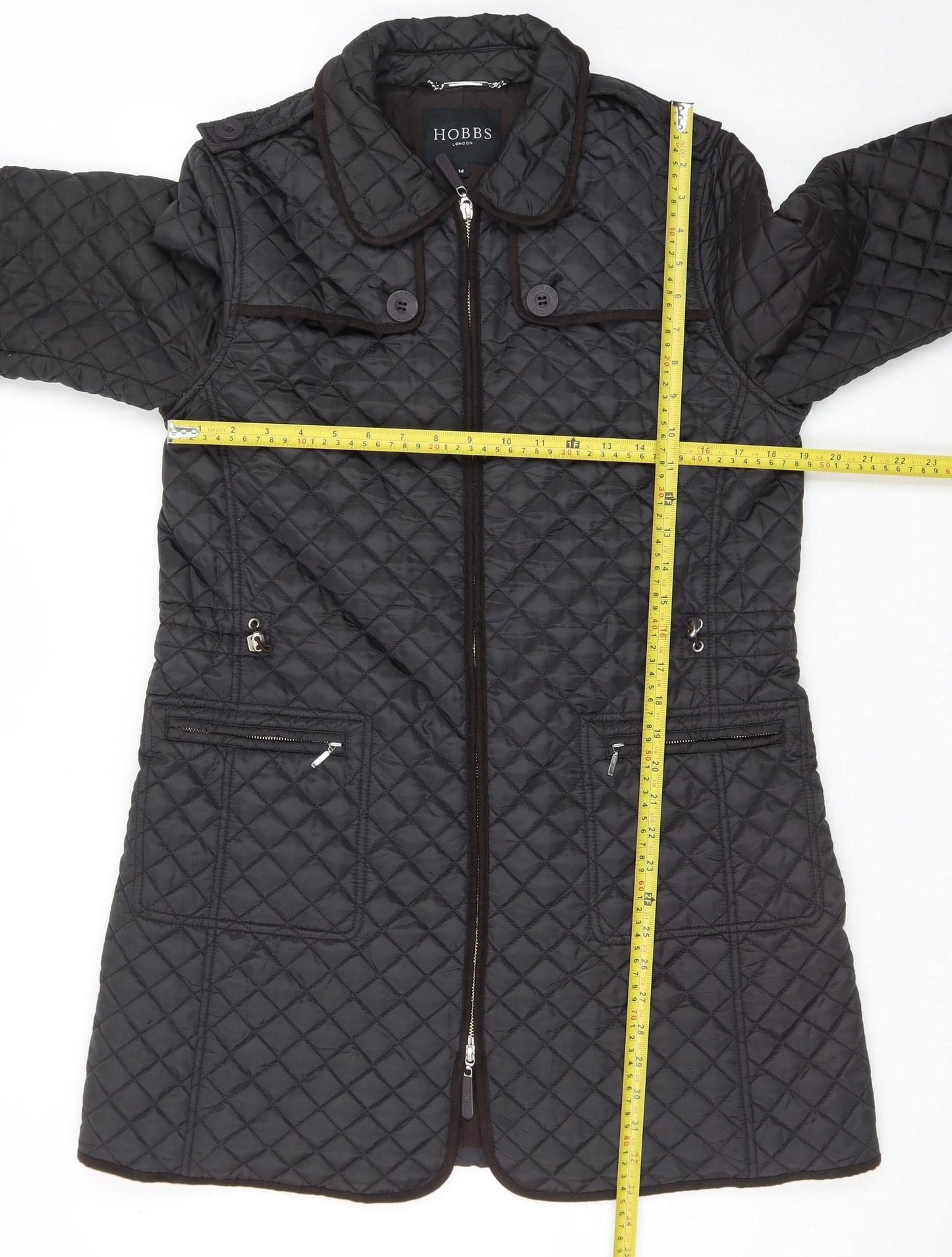 Hobbs Women’s Black Quilted Mid-Length Coat Size 14