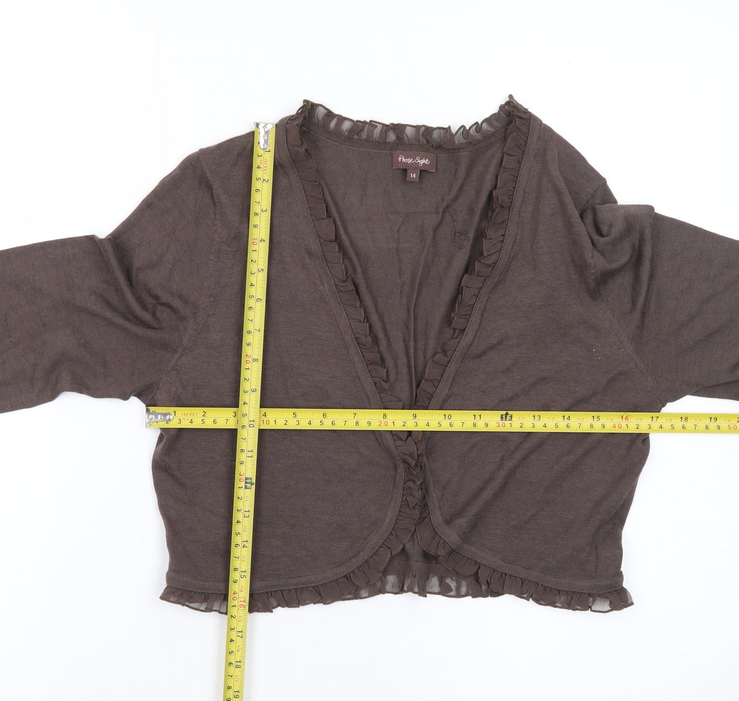 Phase Eight Women Brown Size 14 Ruffle Trim Open Cardigan