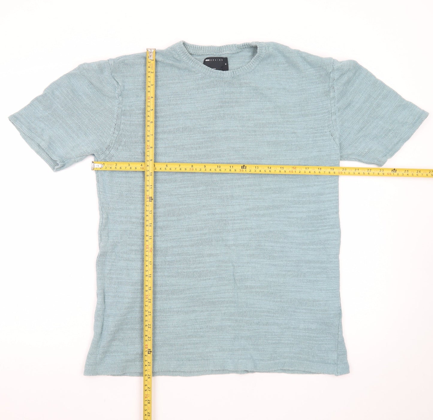 ASOS DESIGN Men's Blue Short Sleeve Cotton Linen Crew Neck Jumper M