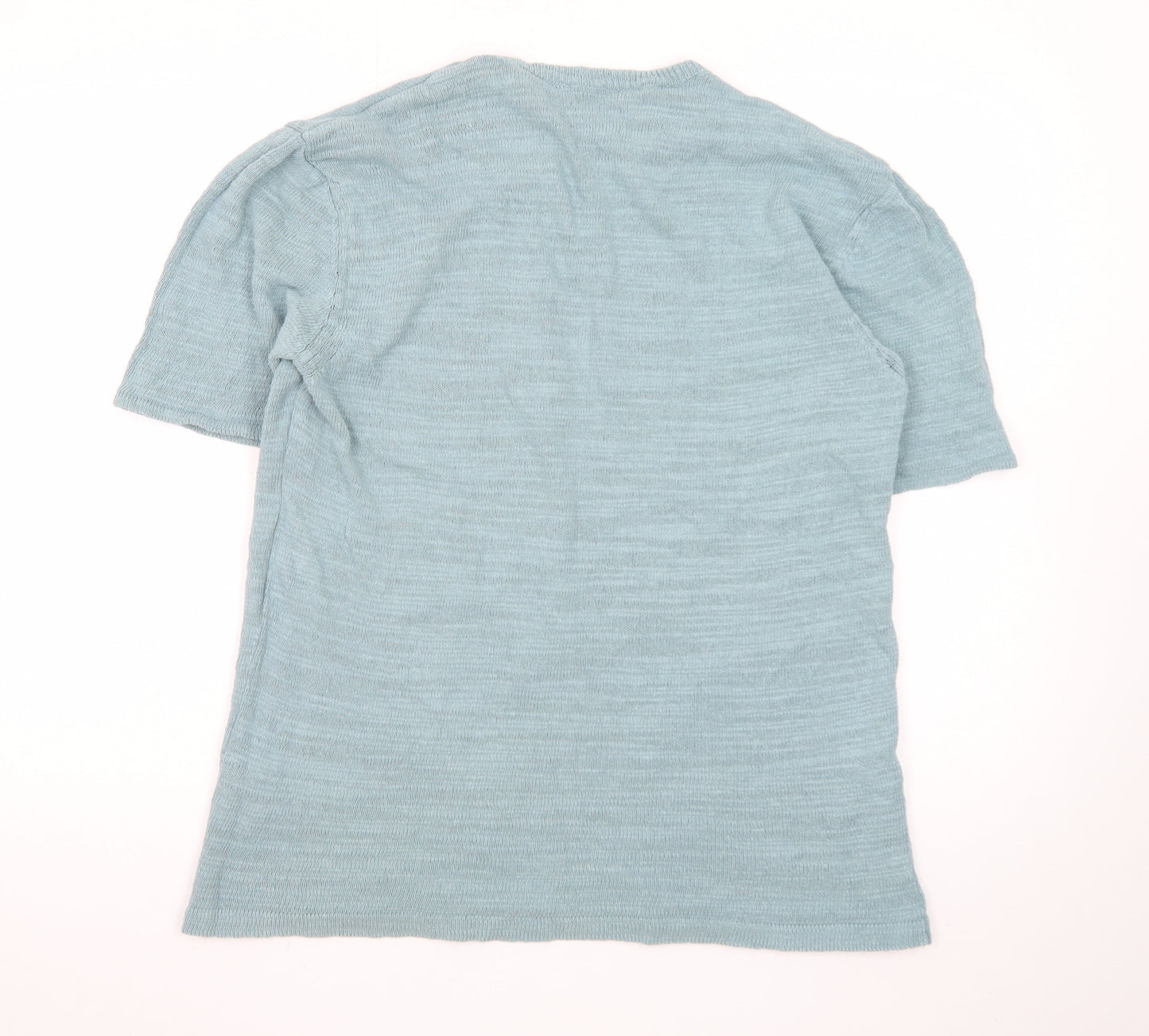 ASOS DESIGN Men's Blue Short Sleeve Cotton Linen Crew Neck Jumper M