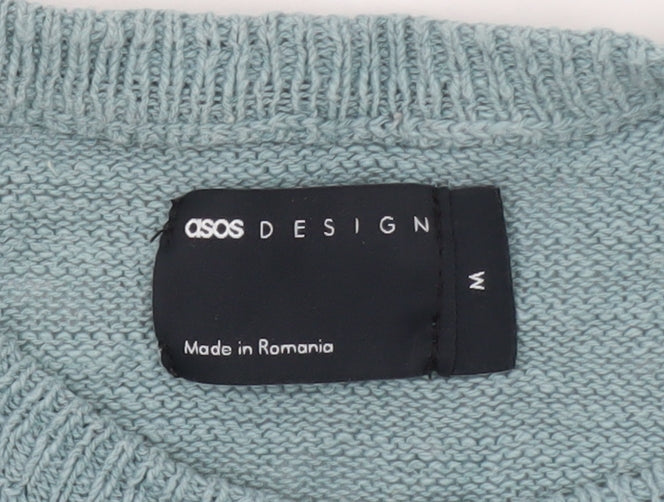 ASOS DESIGN Men's Blue Short Sleeve Cotton Linen Crew Neck Jumper M