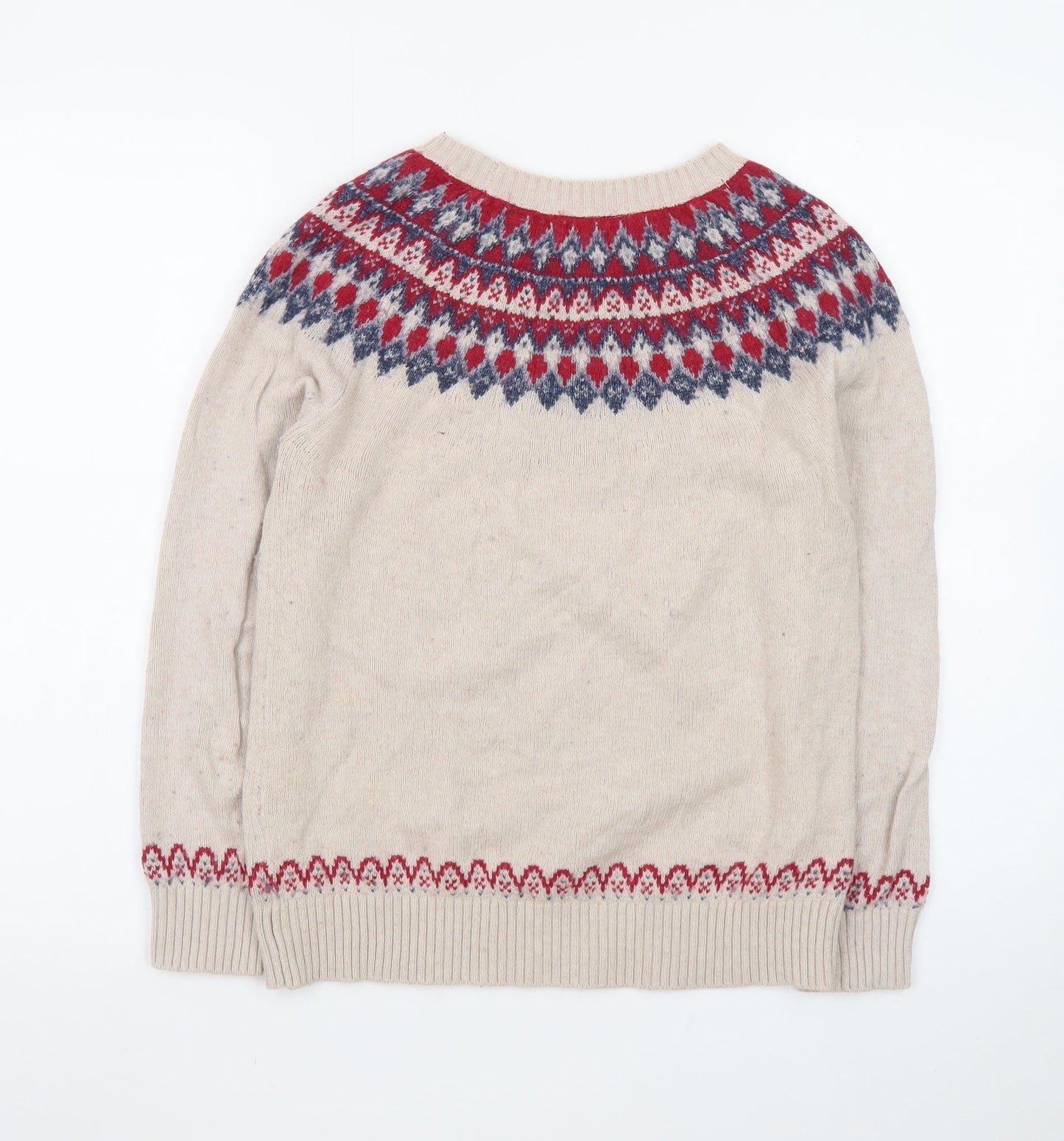 Fat Face Womens Beige Fair Isle Wool Blend Jumper Size 10